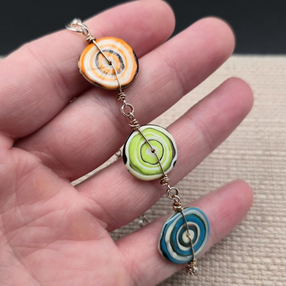 7+1 Inch Sterling Silver Handmade Wire Swirling Glass Bracelet A6544 - Picture 3 of 7